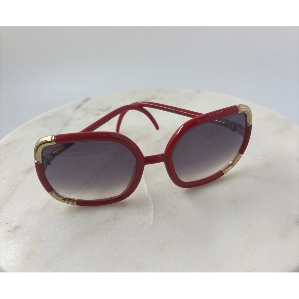 VTG Bold Oversized Ted Lapidus Paris Sunglasses Red Frames Gold-Tone Hardware